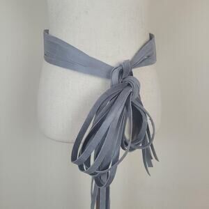 ADA Collection Leather Belt Gray Suede Textured Wide Waist Tie OS Boho Western